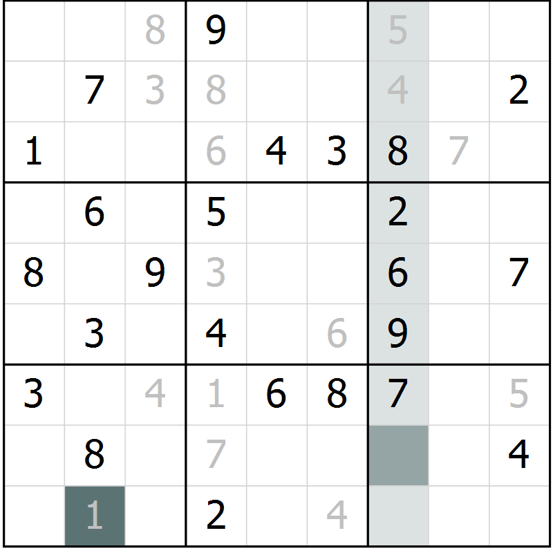 Position des candidats pour la solution de la Gr 69 page 71 du magazine de sudoku Expert n° 019