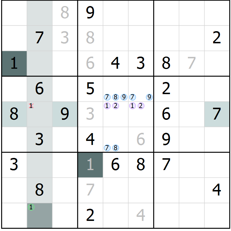 Position des candidats pour la solution de la Gr 69 page 71 du magazine de sudoku Expert n° 019