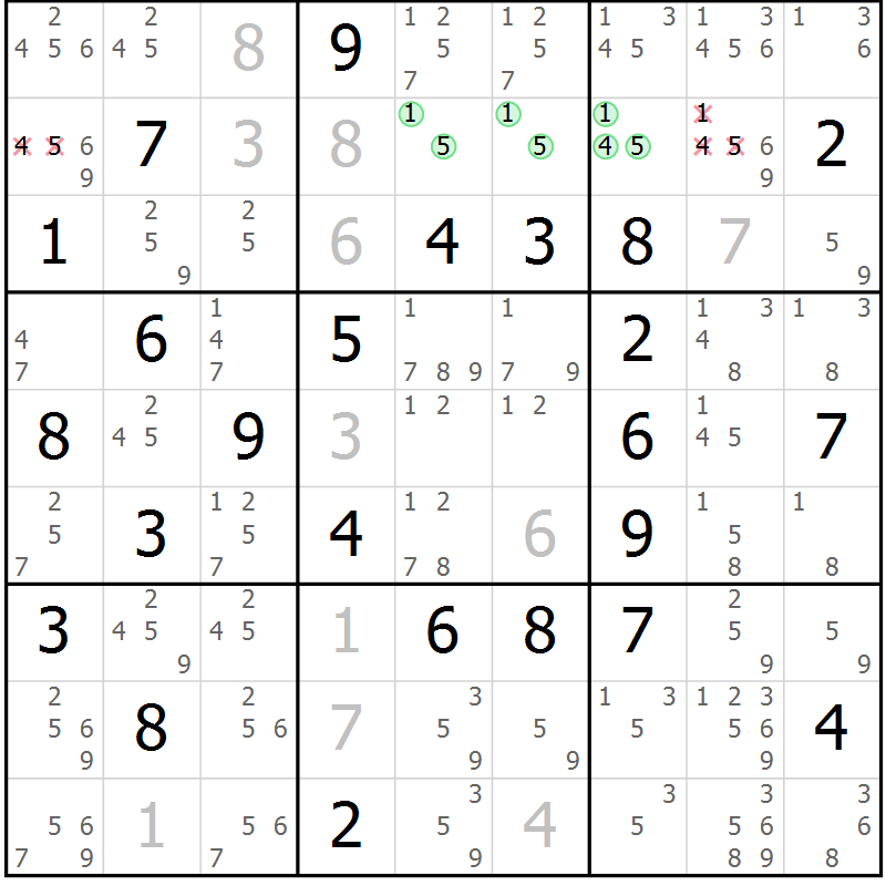 Position des candidats pour la solution de la Gr 69 page 71 du magazine de sudoku Expert n° 019