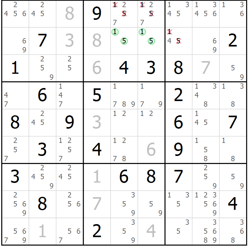 Position des candidats pour la solution de la Gr 69 page 71 du magazine de sudoku Expert n° 019