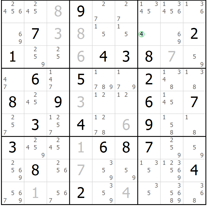 Position des candidats pour la solution de la Gr 69 page 71 du magazine de sudoku Expert n° 019