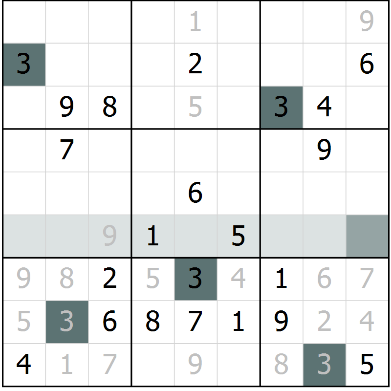 Position des candidats pour la solution de la Gr 7 page 9 du magazine de sudoku Expert n° 019
