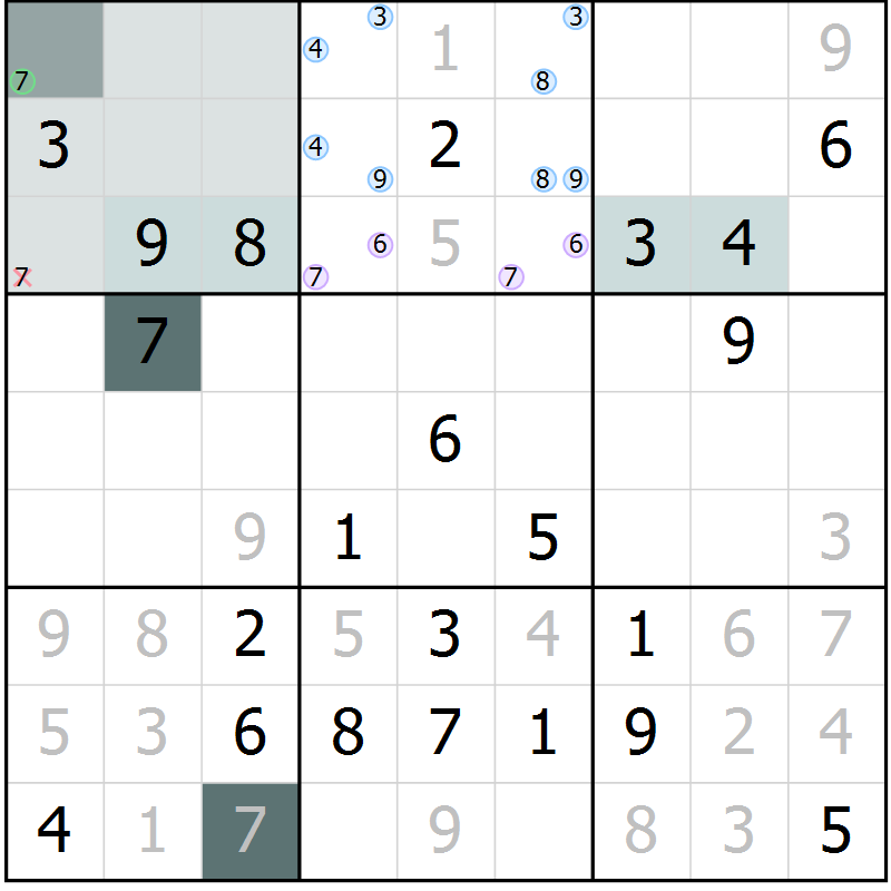 Position des candidats pour la solution de la Gr 7 page 9 du magazine de sudoku Expert n° 019