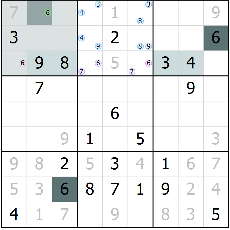 Position des candidats pour la solution de la Gr 7 page 9 du magazine de sudoku Expert n° 019