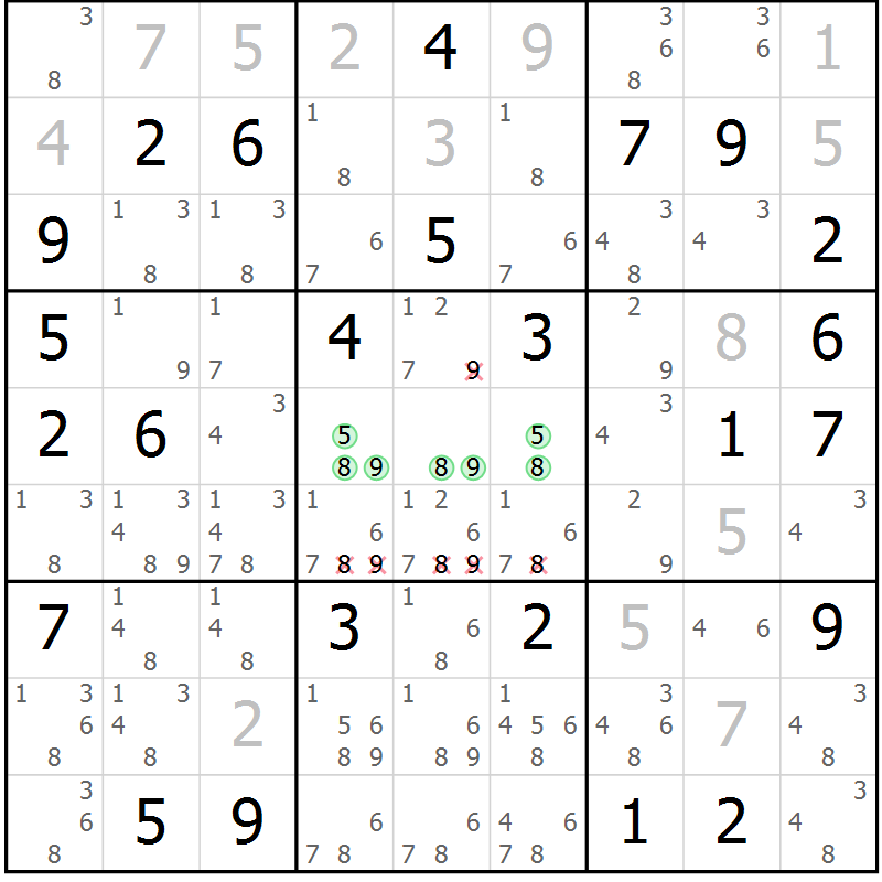 Position des candidats pour la solution de la Gr 70 page 72 du magazine de sudoku Expert n° 019