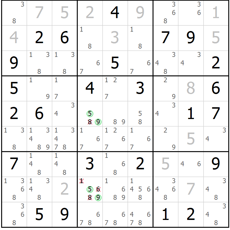 Position des candidats pour la solution de la Gr 70 page 72 du magazine de sudoku Expert n° 019