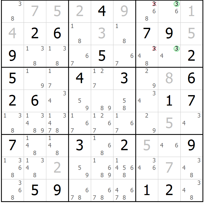 Position des candidats pour la solution de la Gr 70 page 72 du magazine de sudoku Expert n° 019