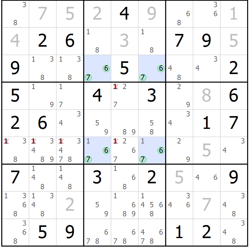 Position des candidats pour la solution de la Gr 70 page 72 du magazine de sudoku Expert n° 019