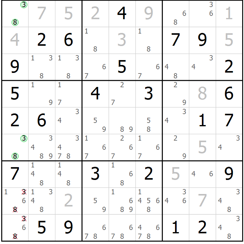 Position des candidats pour la solution de la Gr 70 page 72 du magazine de sudoku Expert n° 019