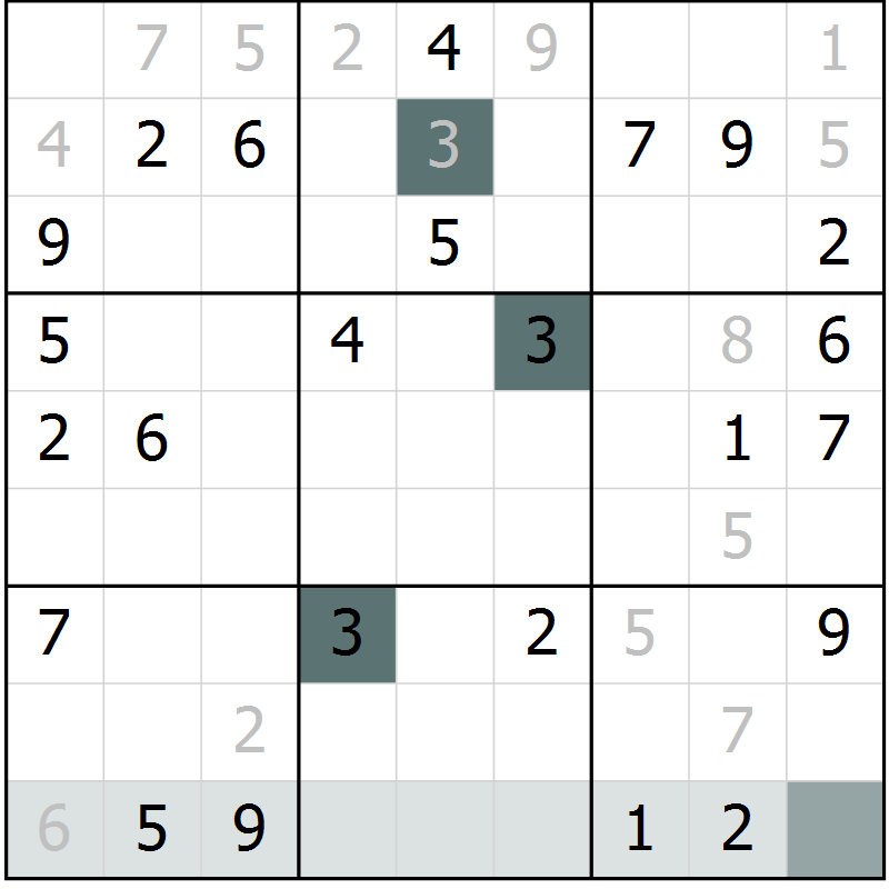 Position des candidats pour la solution de la Gr 70 page 72 du magazine de sudoku Expert n° 019