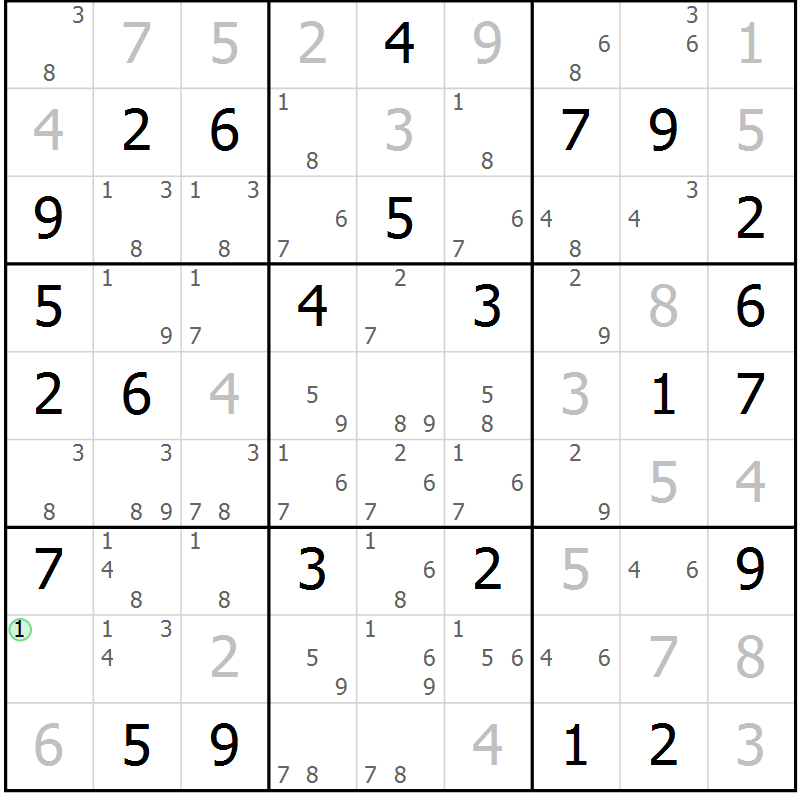 Position des candidats pour la solution de la Gr 70 page 72 du magazine de sudoku Expert n° 019