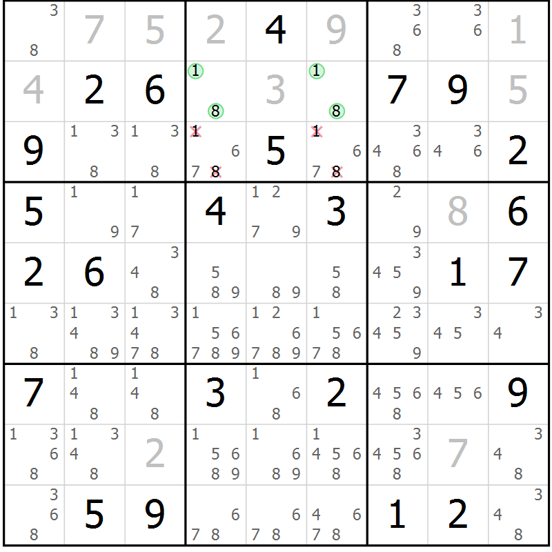 Position des candidats pour la solution de la Gr 70 page 72 du magazine de sudoku Expert n° 019