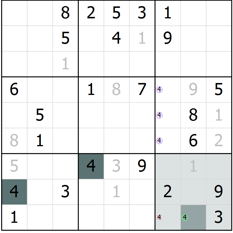 Position des candidats pour la solution de la Gr 71 page 73 du magazine de sudoku Expert n° 019