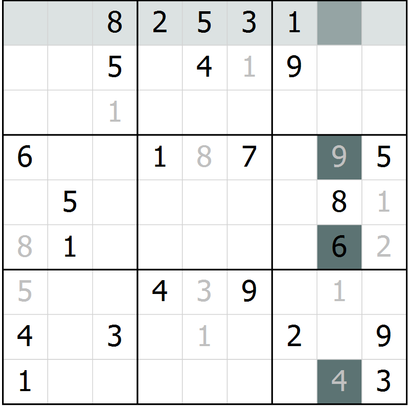 Position des candidats pour la solution de la Gr 71 page 73 du magazine de sudoku Expert n° 019