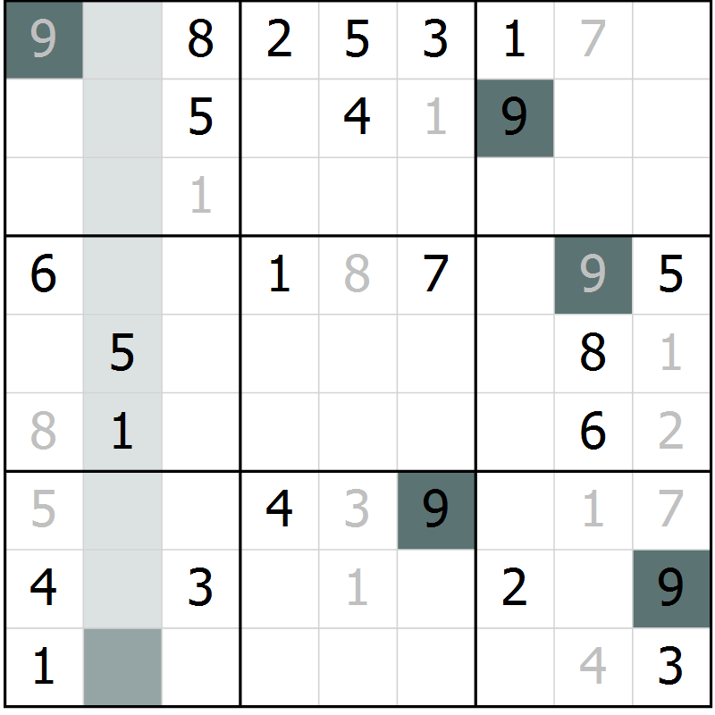 Position des candidats pour la solution de la Gr 71 page 73 du magazine de sudoku Expert n° 019
