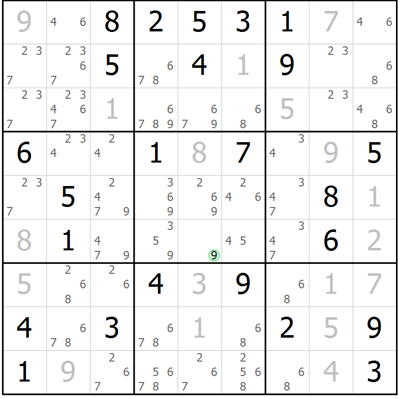 Position des candidats pour la solution de la Gr 71 page 73 du magazine de sudoku Expert n° 019