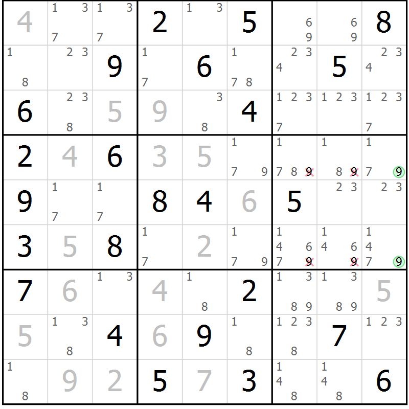 Position des candidats pour la solution de la Gr 72 page 74 du magazine de sudoku Expert n° 019