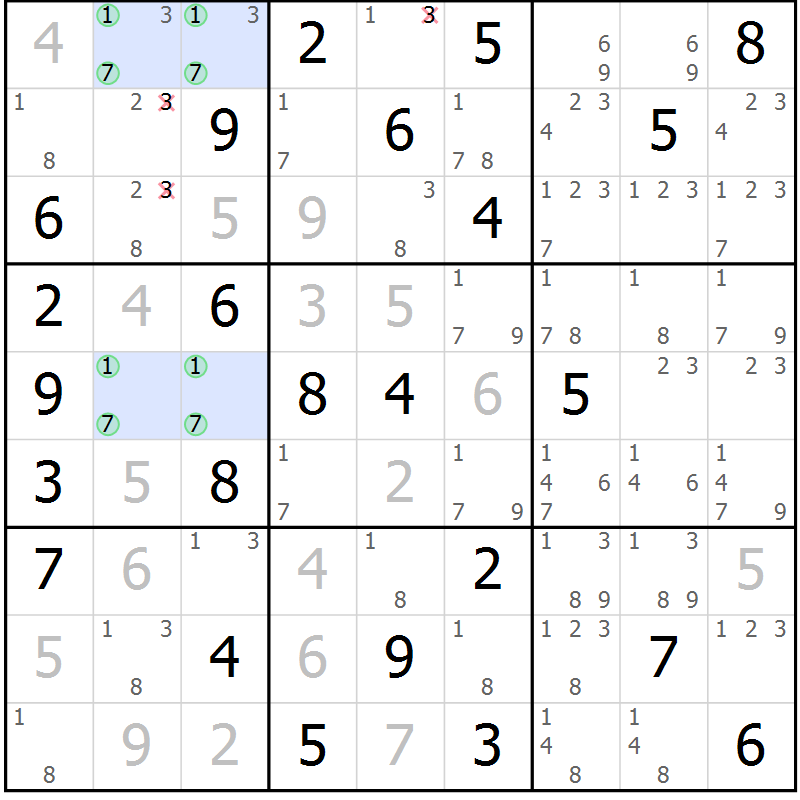 Position des candidats pour la solution de la Gr 72 page 74 du magazine de sudoku Expert n° 019