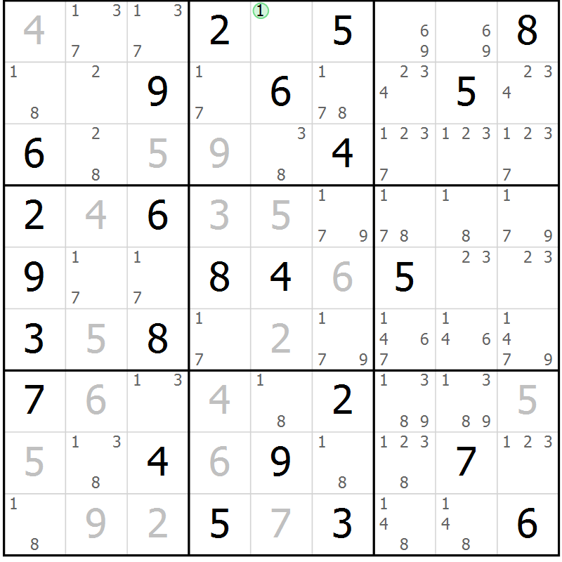 Position des candidats pour la solution de la Gr 72 page 74 du magazine de sudoku Expert n° 019