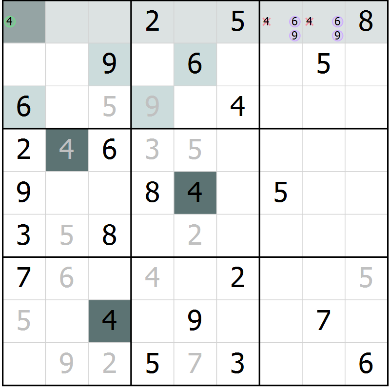 Position des candidats pour la solution de la Gr 72 page 74 du magazine de sudoku Expert n° 019