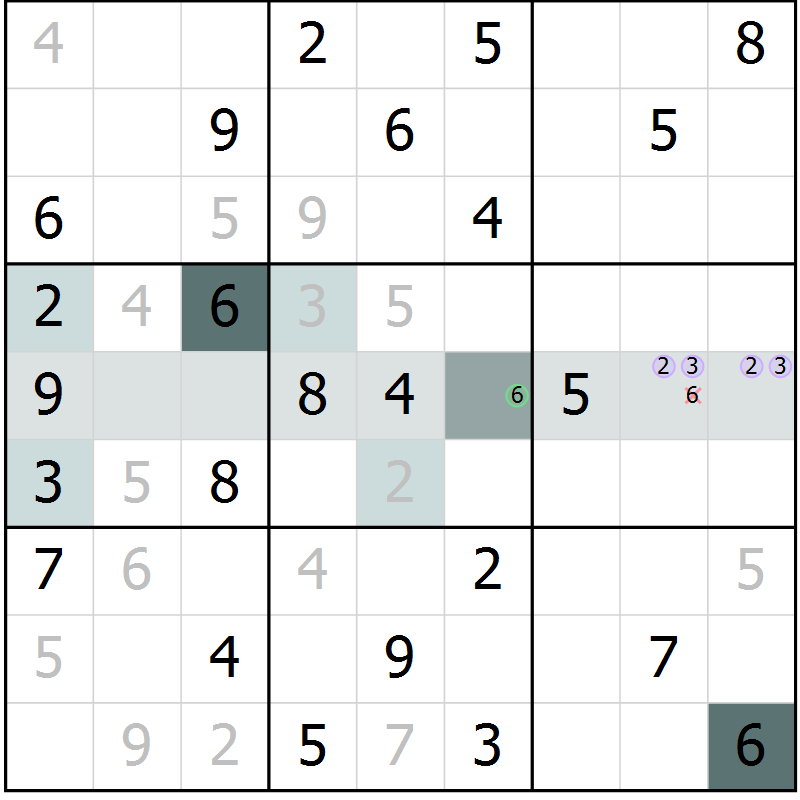 Position des candidats pour la solution de la Gr 72 page 74 du magazine de sudoku Expert n° 019