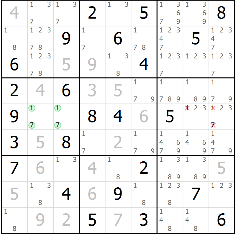 Position des candidats pour la solution de la Gr 72 page 74 du magazine de sudoku Expert n° 019