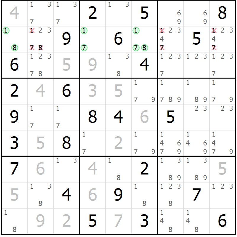 Position des candidats pour la solution de la Gr 72 page 74 du magazine de sudoku Expert n° 019