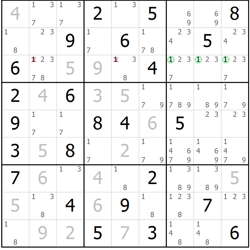 Position des candidats pour la solution de la Gr 72 page 74 du magazine de sudoku Expert n° 019