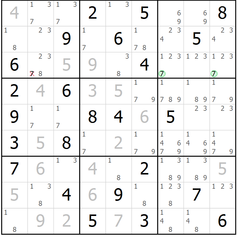 Position des candidats pour la solution de la Gr 72 page 74 du magazine de sudoku Expert n° 019