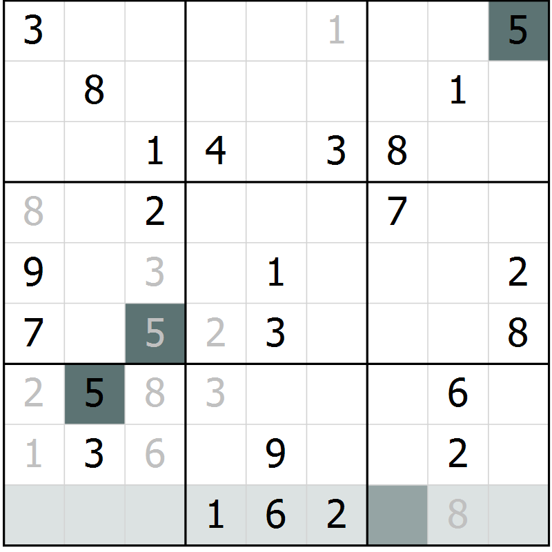 Position des candidats pour la solution de la Gr 73 page 75 du magazine de sudoku Expert n° 019