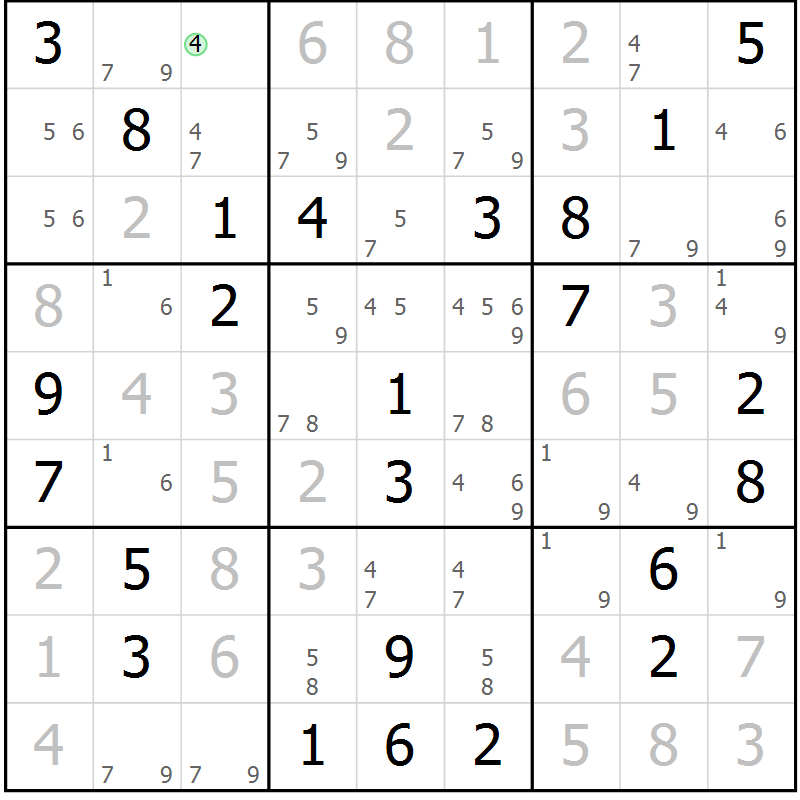 Position des candidats pour la solution de la Gr 73 page 75 du magazine de sudoku Expert n° 019