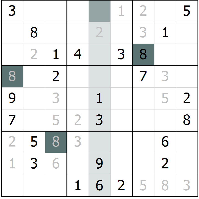 Position des candidats pour la solution de la Gr 73 page 75 du magazine de sudoku Expert n° 019
