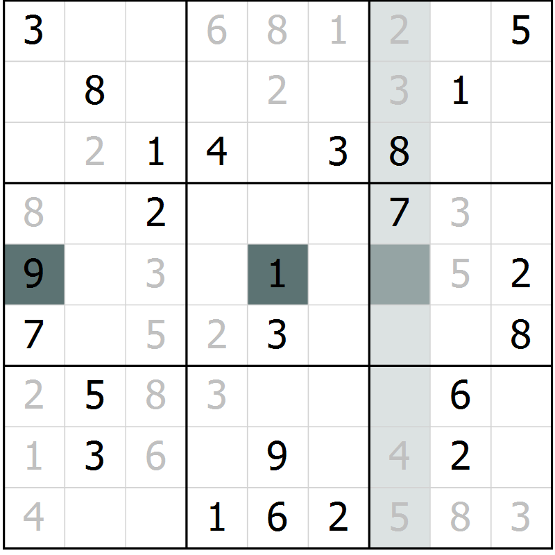 Position des candidats pour la solution de la Gr 73 page 75 du magazine de sudoku Expert n° 019