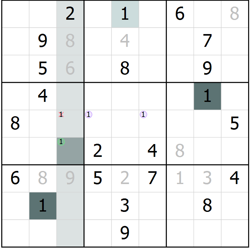 Position des candidats pour la solution de la Gr 8 page 10 du magazine de sudoku Expert n° 019