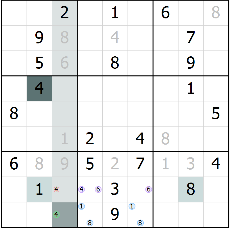 Position des candidats pour la solution de la Gr 8 page 10 du magazine de sudoku Expert n° 019