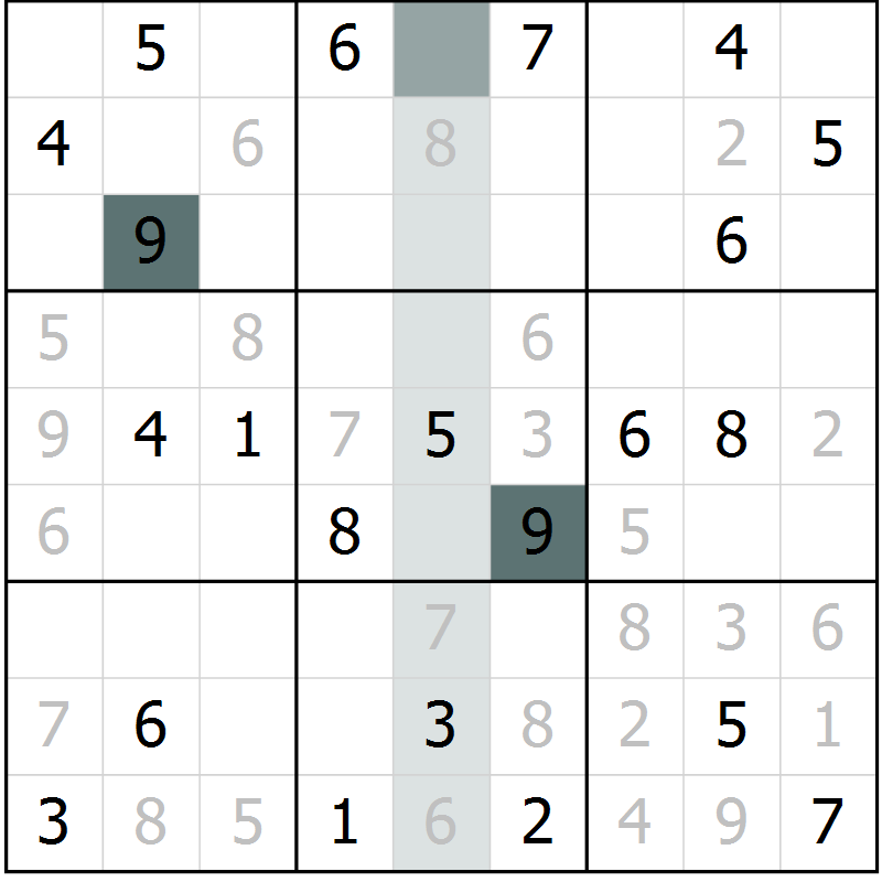 Position des candidats pour la solution de la Gr 9 page 11 du magazine de sudoku Expert n° 019