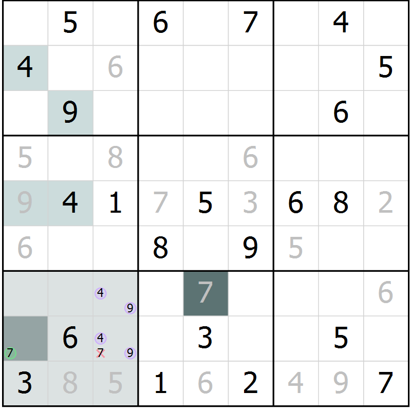 Position des candidats pour la solution de la Gr 9 page 11 du magazine de sudoku Expert n° 019