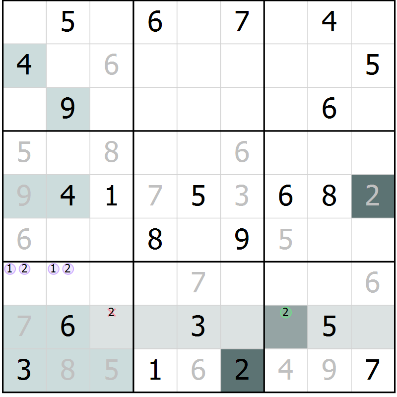 Position des candidats pour la solution de la Gr 9 page 11 du magazine de sudoku Expert n° 019