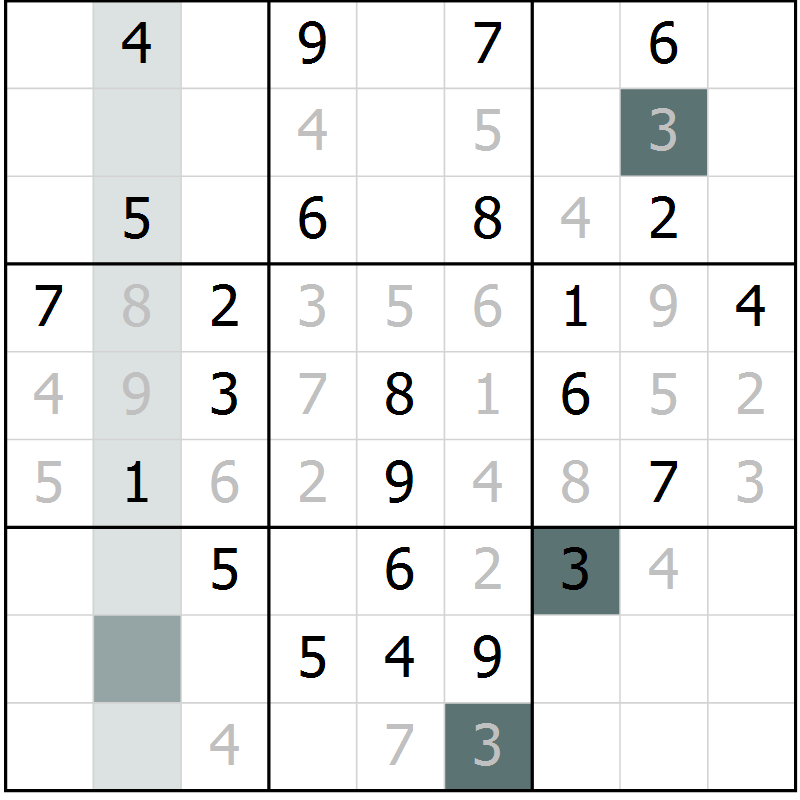 Position des candidats pour la solution de la Gr 1 page 3 du magazine de sudoku Expert n° 020