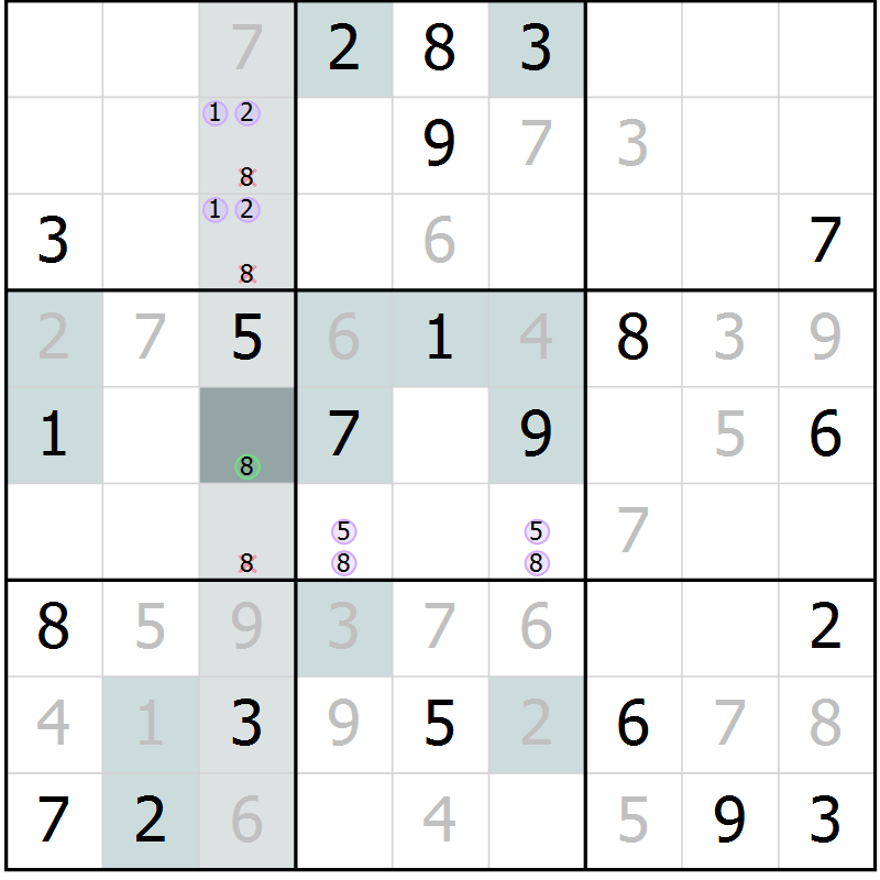 Position des candidats pour la solution de la Gr 10 page 12 du magazine de sudoku Expert n° 020