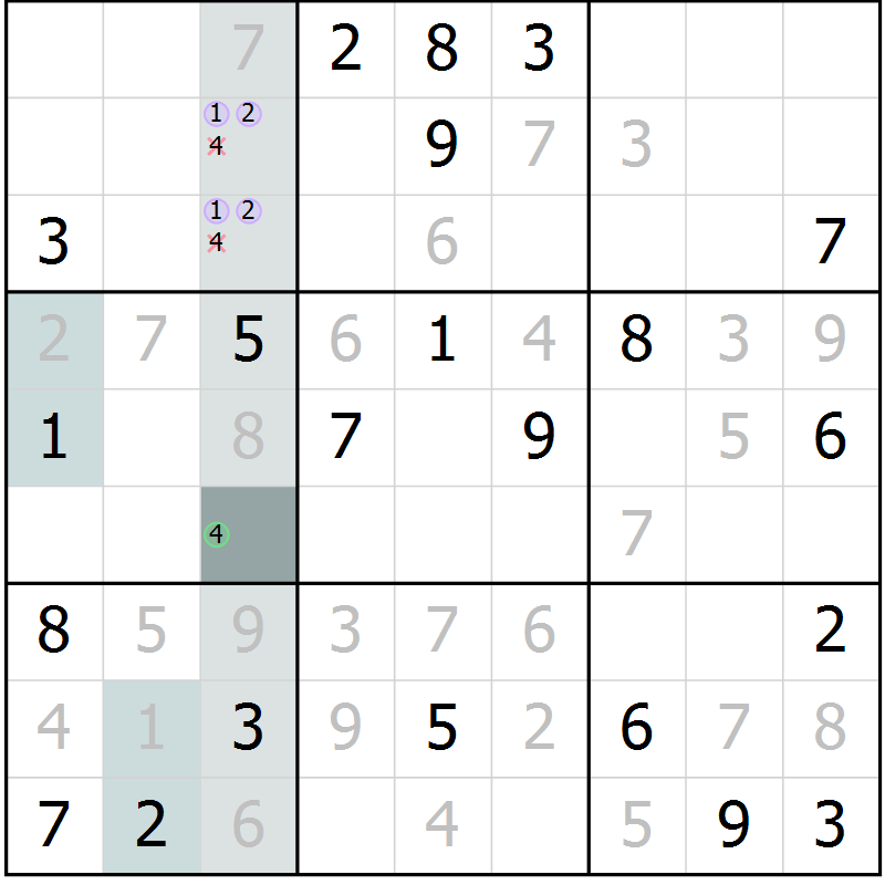Position des candidats pour la solution de la Gr 10 page 12 du magazine de sudoku Expert n° 020