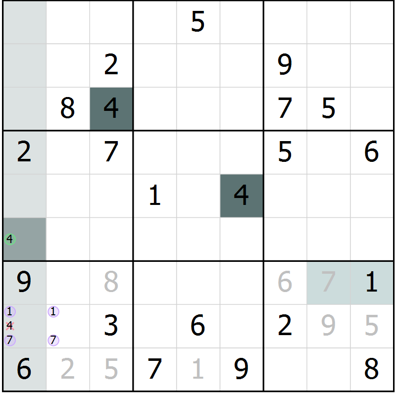 Position des candidats pour la solution de la Gr 11 page 13 du magazine de sudoku Expert n° 020
