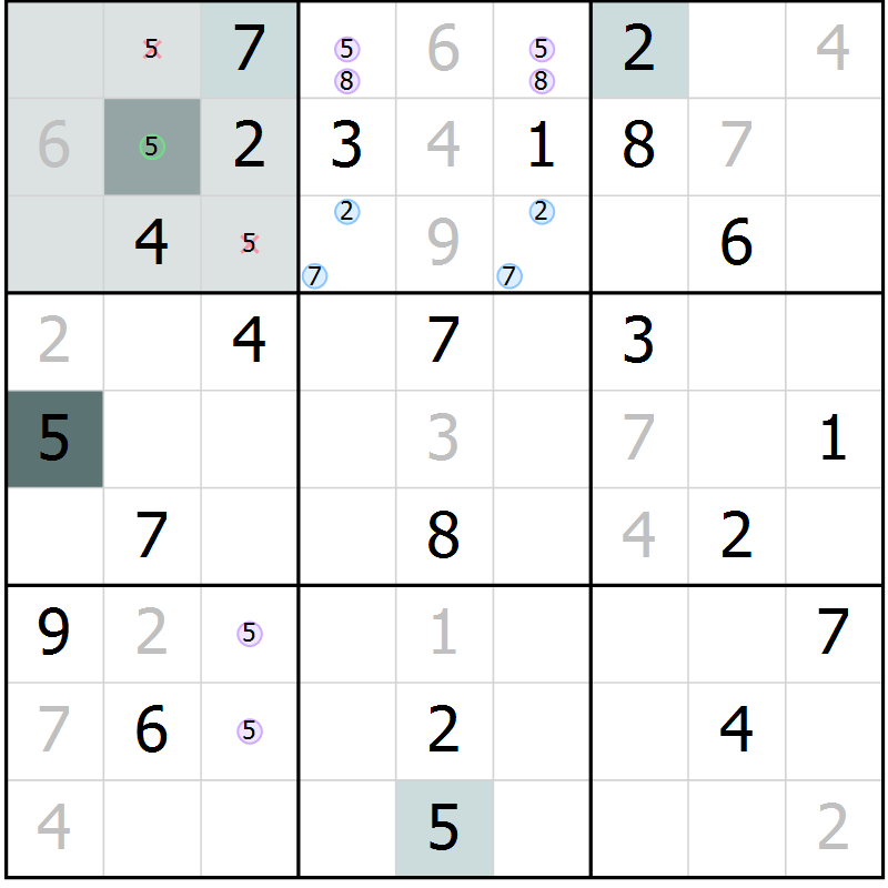 Position des candidats pour la solution de la Gr 13 page 15 du magazine de sudoku Expert n° 020