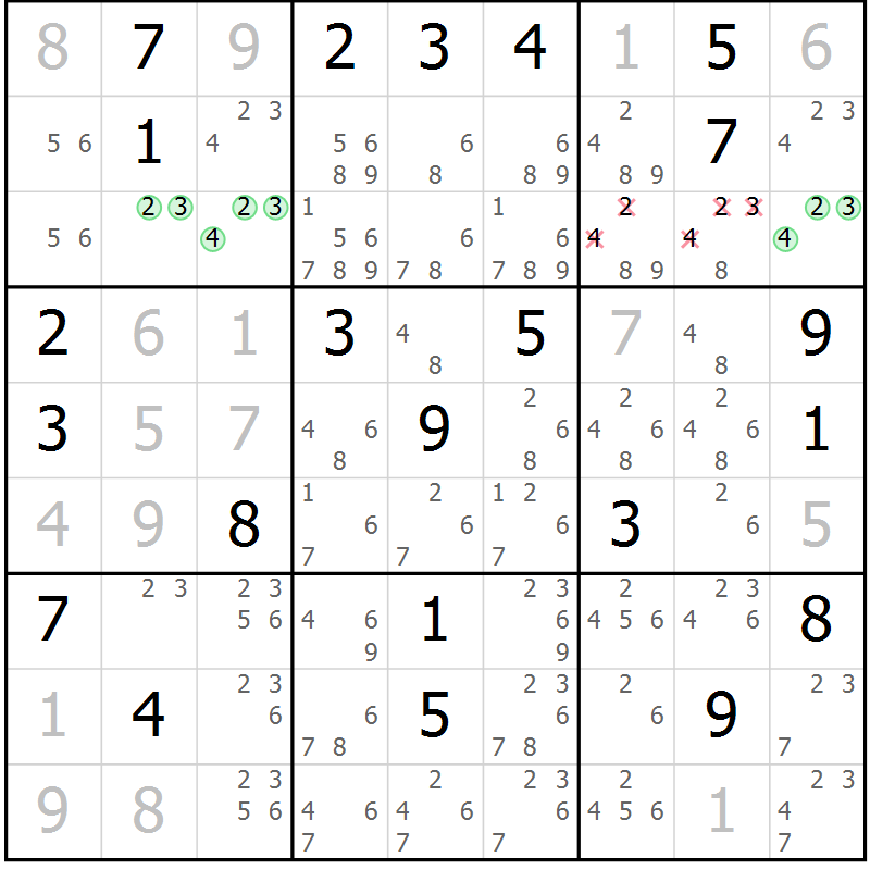 Position des candidats pour la solution de la Gr 14 page 16 du magazine de sudoku Expert n° 020