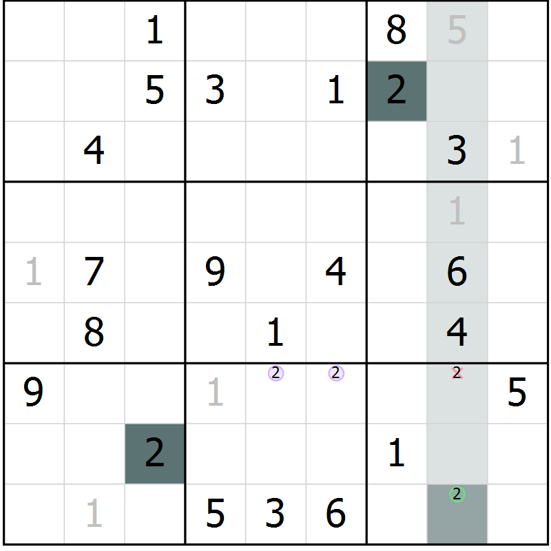 Position des candidats pour la solution de la Gr 15 page 17 du magazine de sudoku Expert n° 020