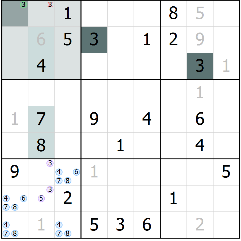 Position des candidats pour la solution de la Gr 15 page 17 du magazine de sudoku Expert n° 020