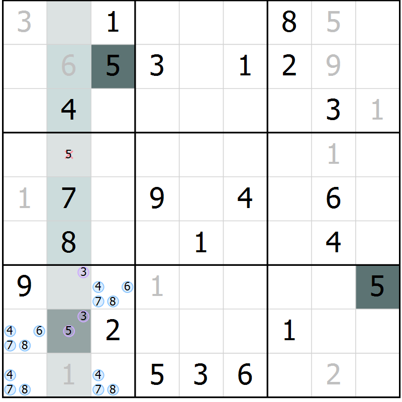 Position des candidats pour la solution de la Gr 15 page 17 du magazine de sudoku Expert n° 020