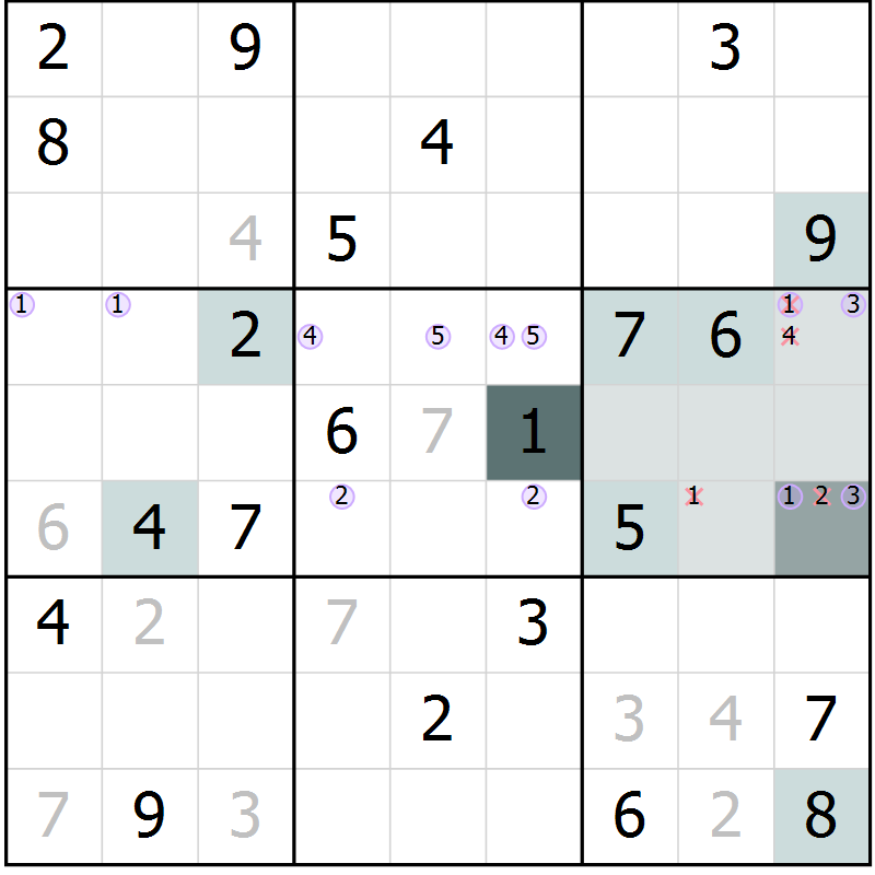 Position des candidats pour la solution de la Gr 16 page 18 du magazine de sudoku Expert n° 020