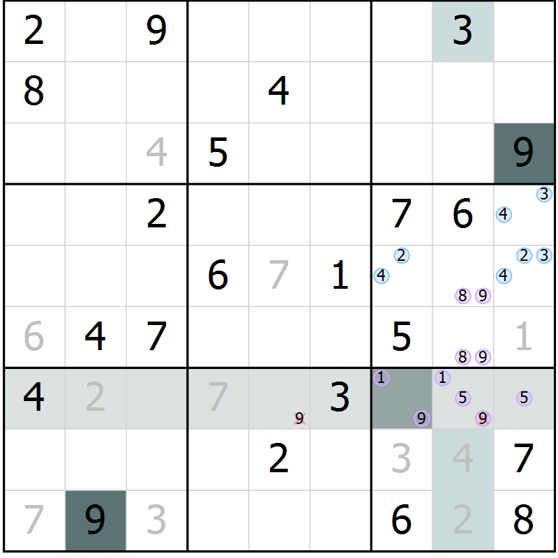 Position des candidats pour la solution de la Gr 16 page 18 du magazine de sudoku Expert n° 020