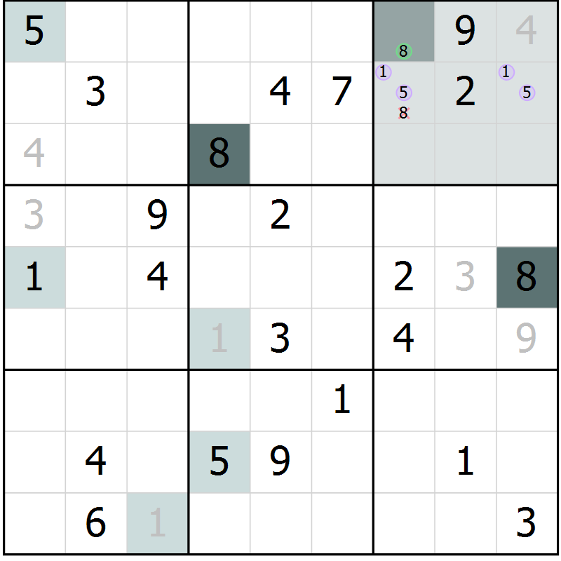 Position des candidats pour la solution de la Gr 18 page 20 du magazine de sudoku Expert n° 020
